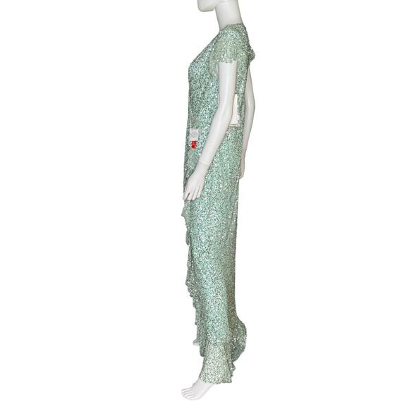 Mac Duggal Sequined Faux Wrap Ruffle Cap Sleeve Gown Seafoam 70113 Women’s Sz 14 - Picture 4 of 12